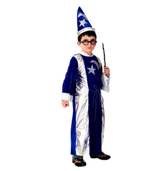 

Kids Amazing Sorcerer Jumpsuit Cosplay Costume Blue Magician Halloween Party Fancy Dress For Children