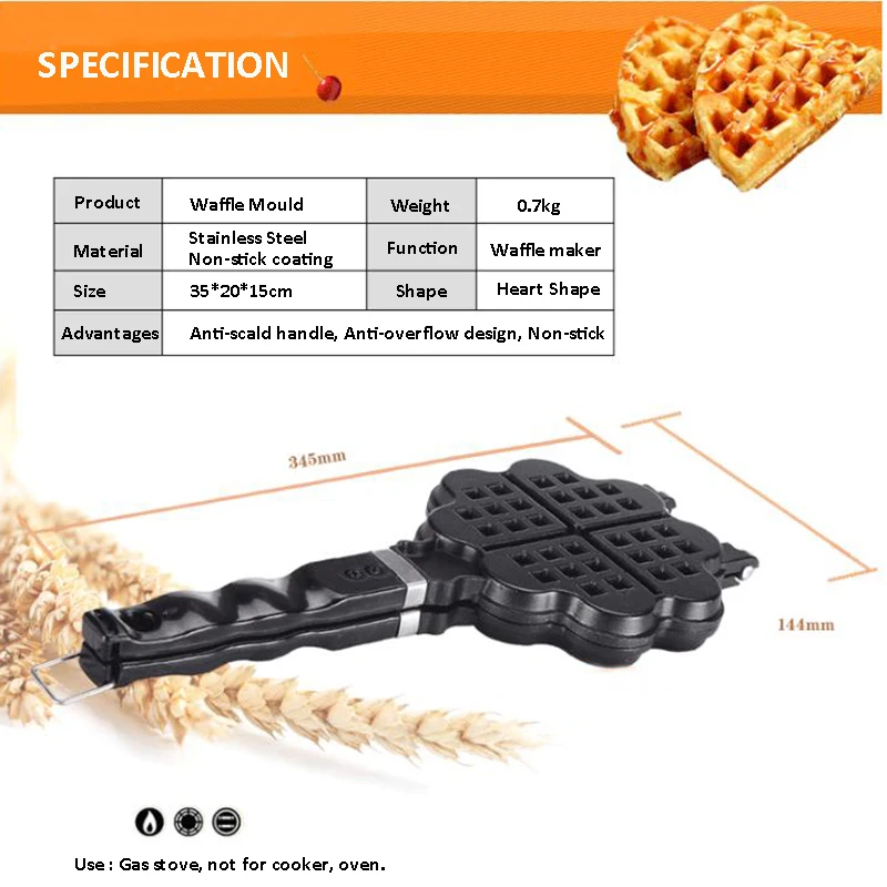 Waffle Maker, Non-Stick Waffle Cake Cookie Mold Waffle Bakeware Gas DIY Waffle Maker Mould Tray With Handle Stovetop Biolomix (5)