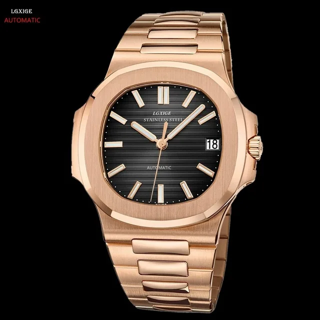 Розовый Patek мужские часы Топ люксовый бренд автоматические часы Военная нержавеющая сталь спортивные дайвинг повседневные модные часы мужские водонепроницаемые watc - Цвет: Розовый