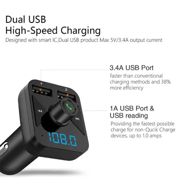 

Bluetooth Car FM Transmitter Wireless Radio Adapter MP3 Player Plus USB charger Anwser/hang up the call Connect navigation190704