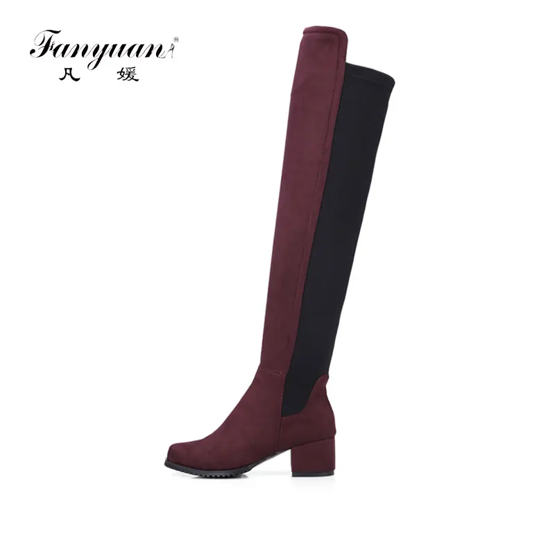 

Fanyuan Knee High Boots Women Casual Slip On Long Stretch Boots Non-slip Rubber Heeled Ladies Boots Autumn/Winter botas mujer