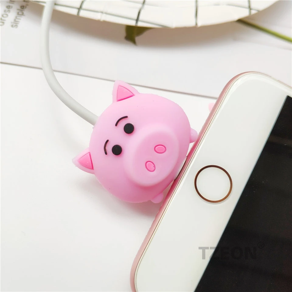 Pig Защитный кабель в виде животных, милый мультфильм, аниме, для Iphone, освещение, Macbook, samsung, Тип C, кабель Micro USB, силиконовая линия, защита - Цвет: Pig