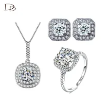 Белый золотой цвет комплекты украшений для женщин Свадебные циркониевые квадратные ювелирные изделия ожерелье, серьги-пуссеты кольцо набор свадебный brinco ASM006