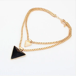 

NE-084 2014 Jewelry For Women Fashion Exaggerated Geometric Triangle Double-deck Chains Short Necklace Free Shipping
