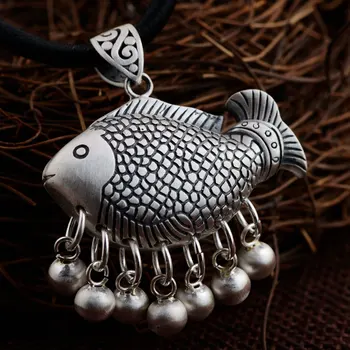 

FNJ 925 Silver Fish Pendant Ball Beads Tassel 100% Pure S925 Solid Thai Silver Pendants for Women Men Jewelry Making