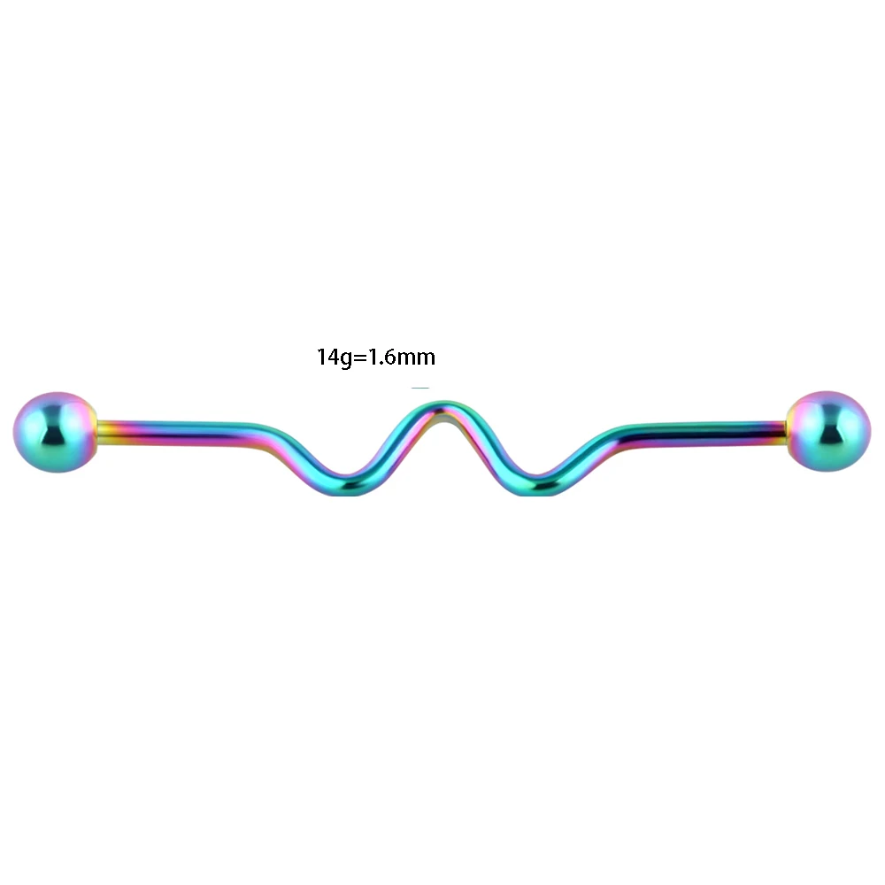 JUNLOPWY 14 г Радуга Промышленные Штанги Пирсинг хряща уха серьги-гантели ювелирные изделия для тела Tragus Caritlage 38 мм Длинные уха Бар - Окраска металла: NO.  3-- one piece