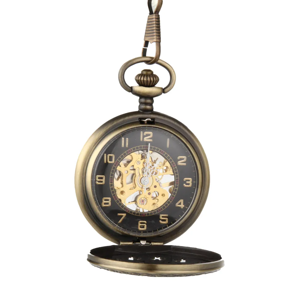 Модные Винтаж карманные часы металлический сплав Ретро полые часы решетка ручной Ветер механические часы цепи для мужчин для