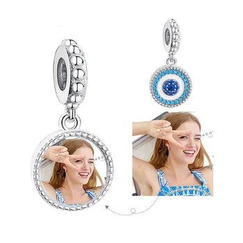 

Personalized Custom Photo 100% 925 Sterling Silver Bead Blue Devil's Eye Charms Fit Bracelet Necklace Pendant Women DIY Jewelry