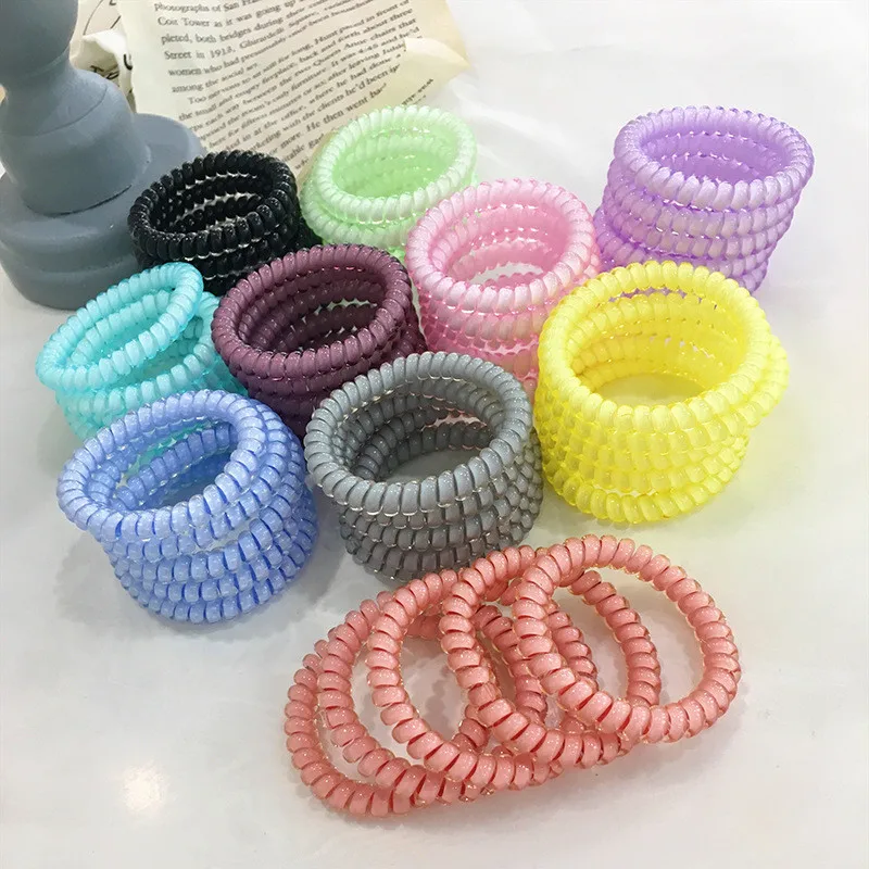 

Free shipping 5pcs/lot Korean style fashion girl candy color hair rubber rope telephone Hair ring line lovely Elastic hairband