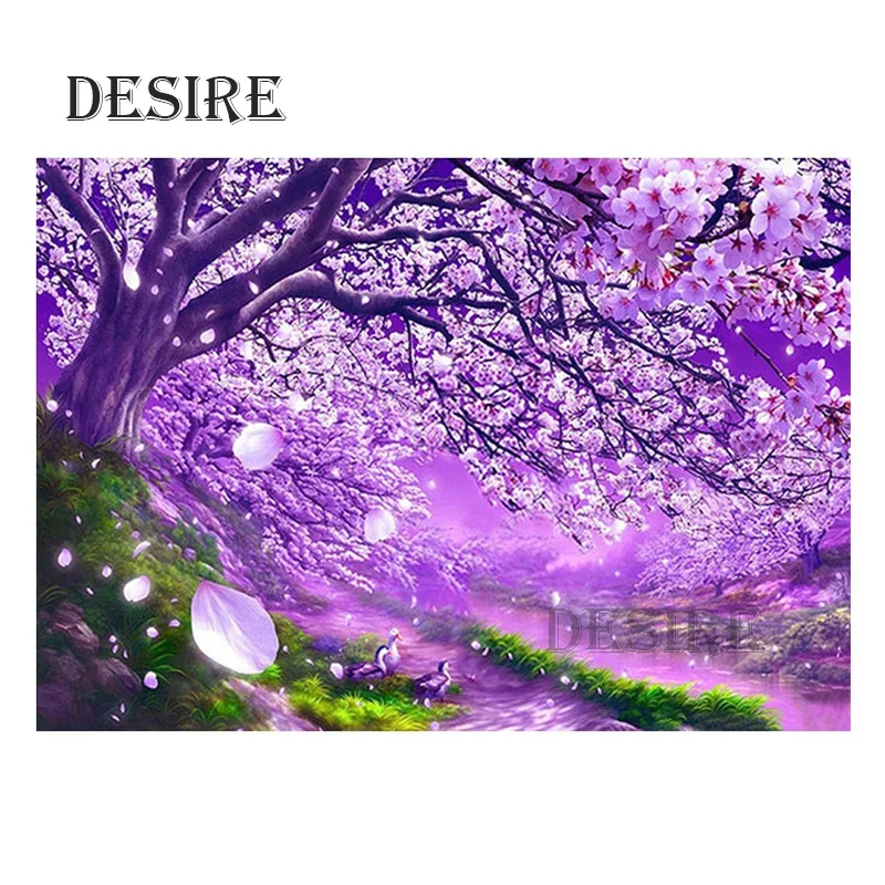

Desire Diamond Painting Cross Stitch Purple Tree Flower DIY Diamond Embroidery Needlework Full Square Mosaic Home Decor PT2655