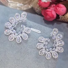 Оригинальные Роскошные ААА кубические циркония чистые цветы капли воды симметричные камни маркиза большие серьги гвоздики, Женские Ювелирные изделия E7316