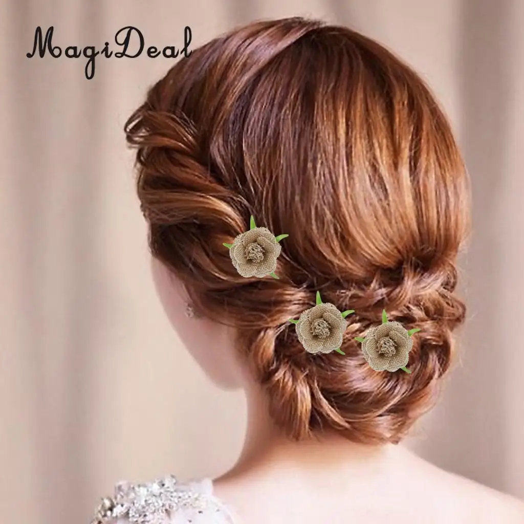 MagiDeal 6pcs/Lot Hessian Burlap Flowers Rustic Bridal Wedding Craft Head Flowers Handmade DIY Craft Home Decoration