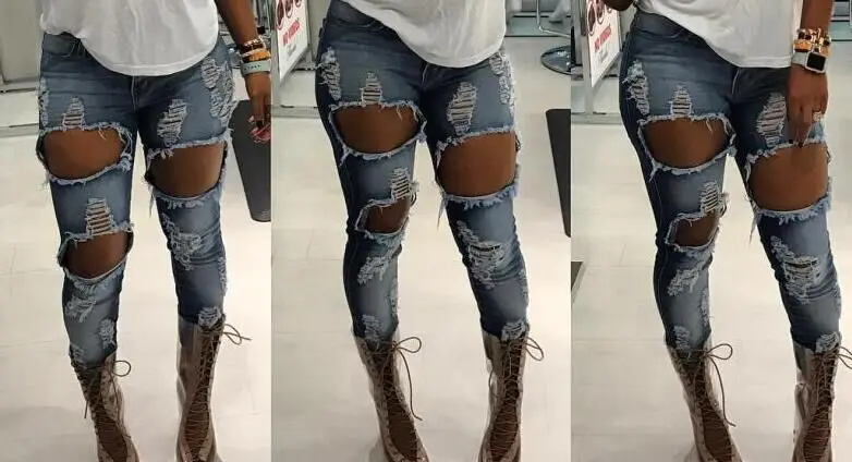 Jeans Woman Denim Pants Strech Hole Women