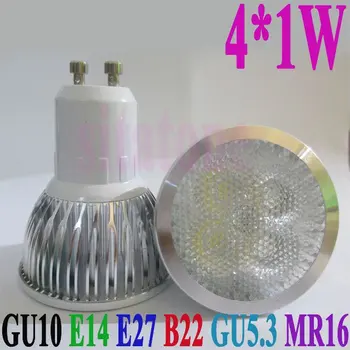 

DHL and HK Post Air Mail Free shipping sale AC85-265V GU10 B22 E14 E27 GU5.3 MR16-12V 4W LED spotlight 4*1w led lamp