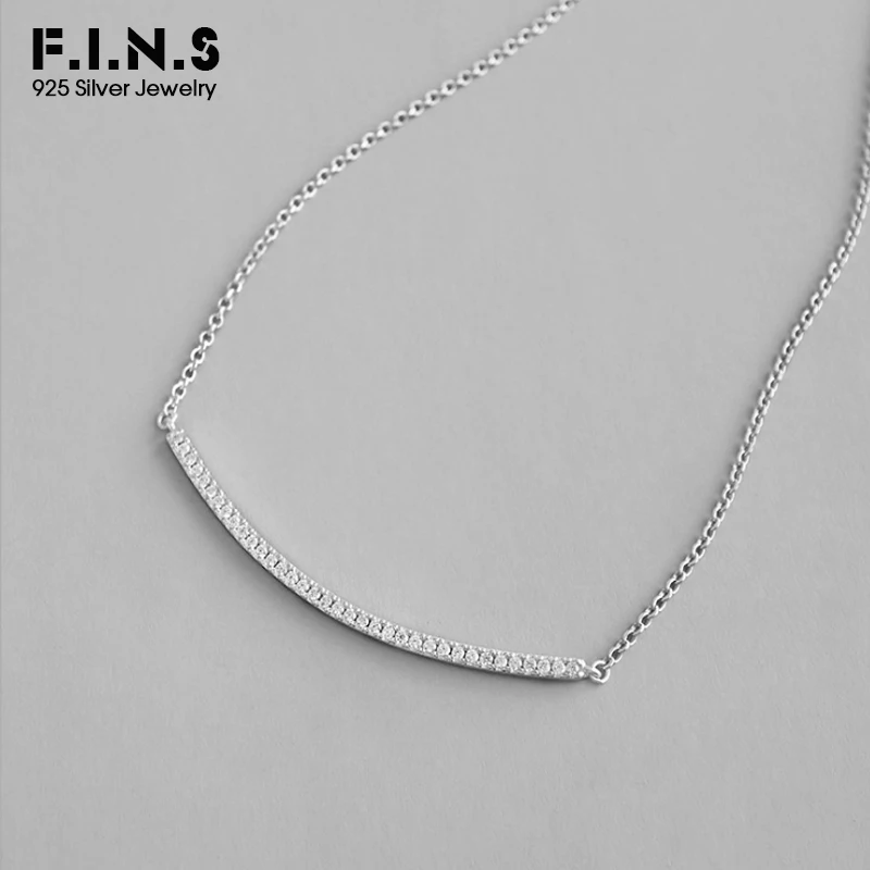 

F.I.N.S Minimalist Jewelry 925 Sterling Silver Arc-Shaped Pendants for Women Cubic Zirconia Necklace Pendant Fine Jewelry