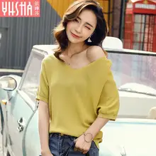 2017 summer new fashion loose large size V-neck women’s short-sleeved T-shirt