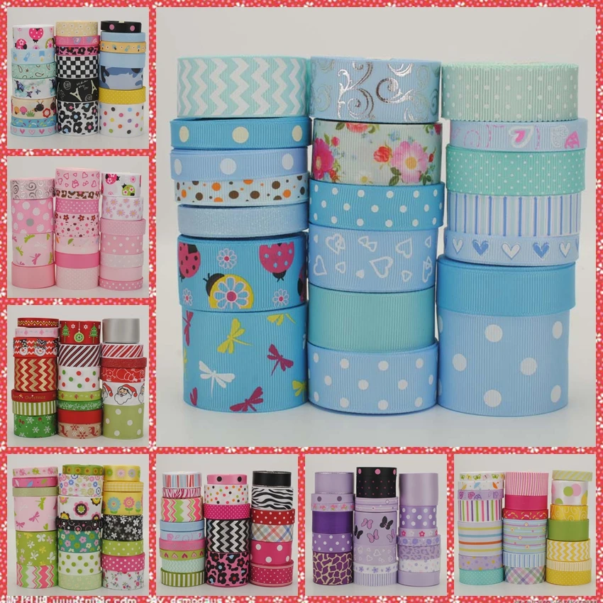 

NEW fixed set mix 20 yards 3/8" 9mm, 5/8" 16mm ,7/8" 22mm and 1.5" 38mm mixed grosgrain and satin ribbon set