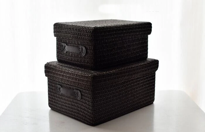 Покрытая коробка для хранения утолщенная имитация травы плетеная корзина для хранения рабочего стола коробка для хранения одежды большой ящик