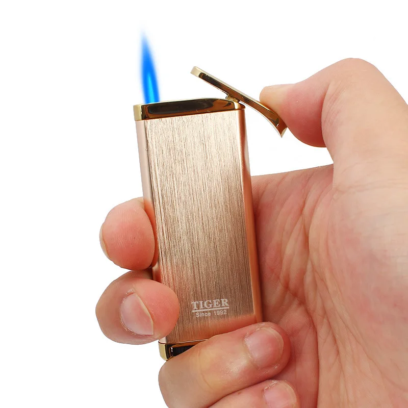 Компактная струйная зажигалка, газовый фонарь, плоская ветрозащитная металлическая зажигалка для сигар 1300 C, Бутановая Зажигалка