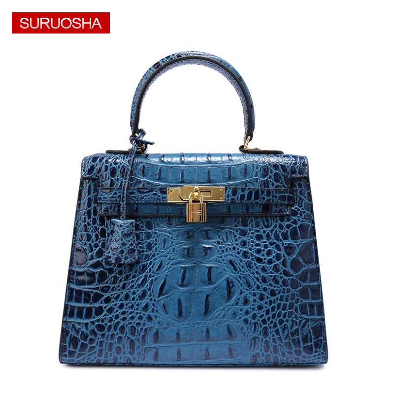

25 28cm Brand Designer Women Bag Alligator Leather Platinum Handbag Large Capacity Cow Skin Fashion Blue Brand Handbags 2019
