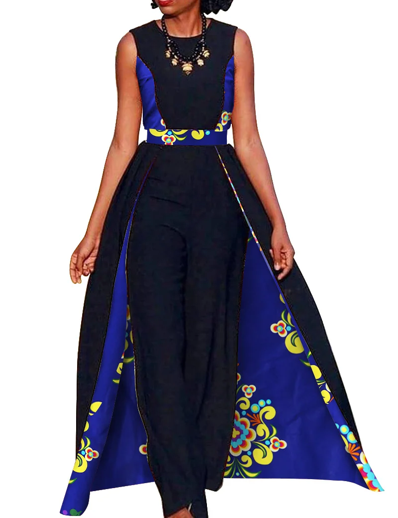 Африканский дизайн Базен Летние Элегантные женские комбинезоны комбинезон без рукавов комбинезон длинные брюки Дашики размера плюс BRW WY729