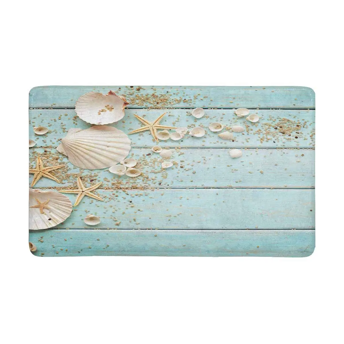 

Seashells Frame on Wooden Nautical Border Indoor Doormat Latex Backing Non Slip Door Mat Entrance Rug