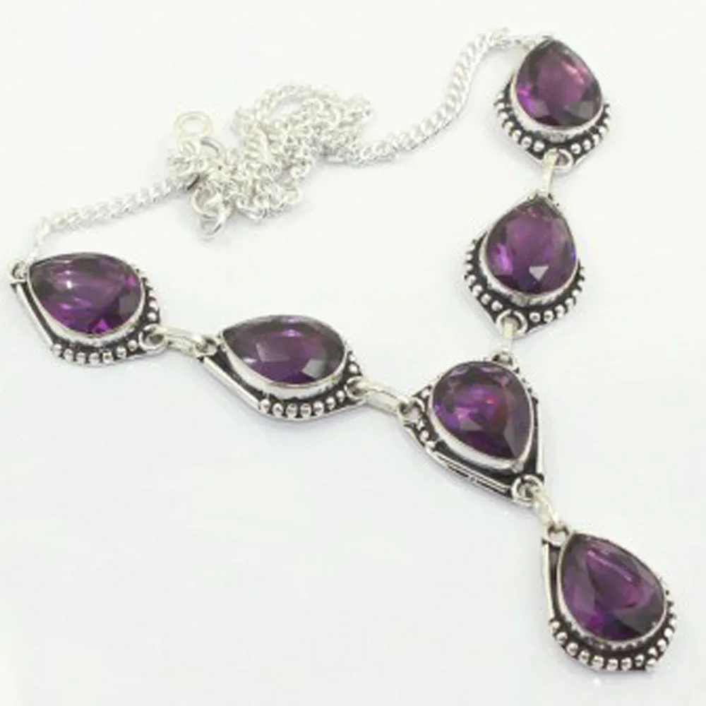 

Amethysts Necklace Silver Overlay over Copper, 44.6 cm, N3826