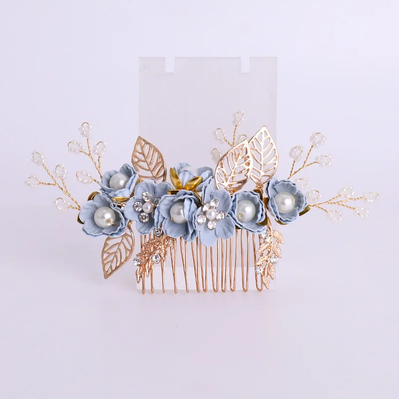 Blue Flowers Hair Combs Set (5)