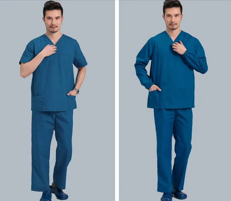Летний Стиль v-образным вырезом хлопок доктор скраб устанавливает больницы медсестра медицинской одежды clinic рабочая одежда короткий/длинный рукав