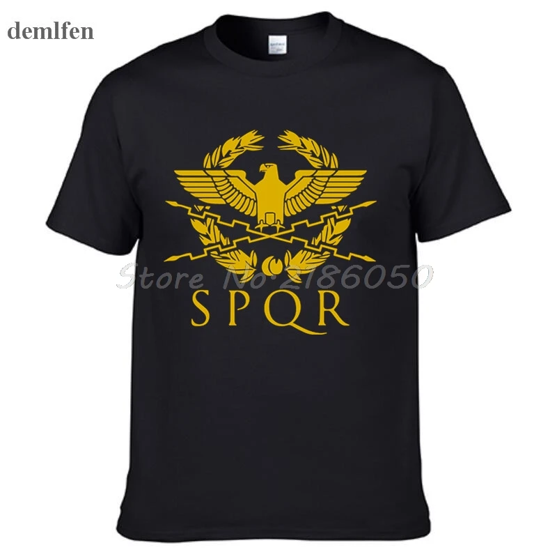 SPQR Римский гладиатор Императорский Золотой орел футболка мужская повседневная короткая футболка с круглым вырезом Harajuku топы футболки размера плюс