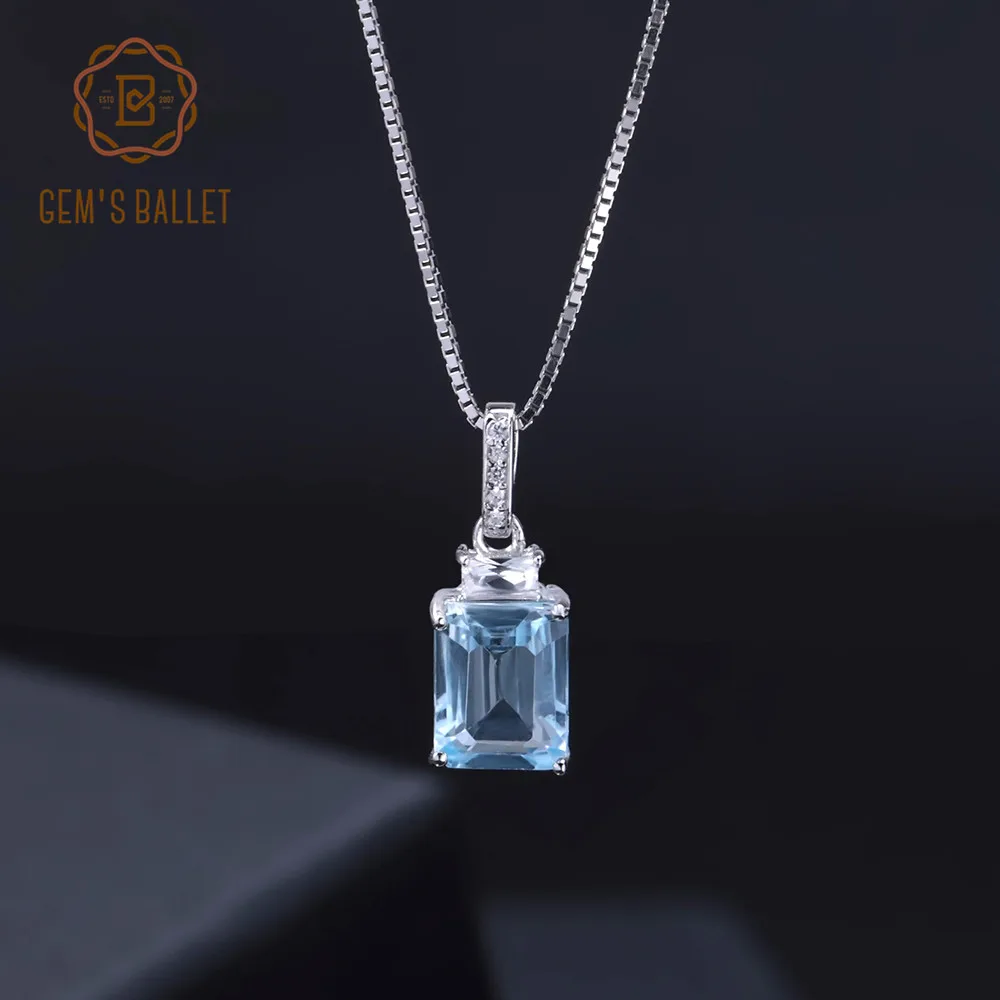 

Gem's Ballet Natural Rectangle Sky Blue Topaz Gemstone 925 Sterling Silver Classic Pendants & Necklace for Women Fine Jewelry
