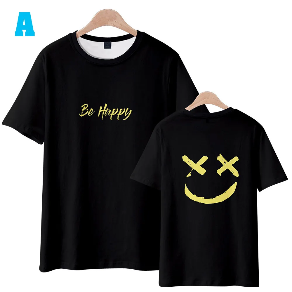 Мужские и женские футболки с коротким рукавом 3D принтом BE HAPPY черные летние