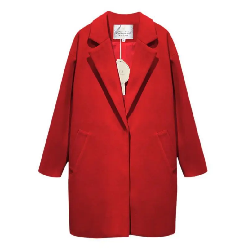 ZH, Женское шерстяное пальто, зима-осень, Теплое повседневное пальто, женская однотонная верхняя одежда - Цвет: Красный
