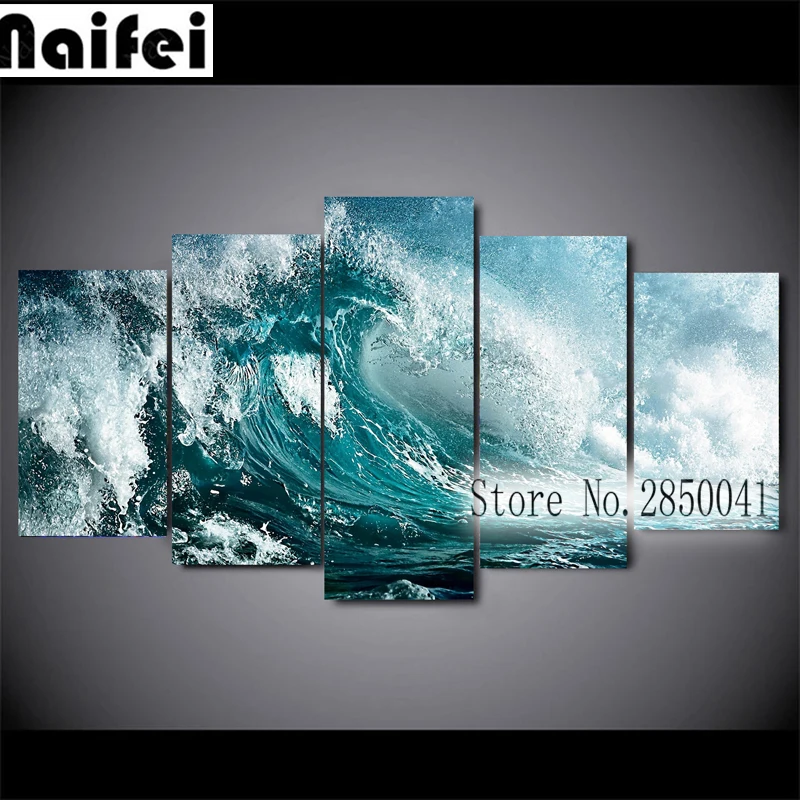 

5pcs,Gigantic Wave,sea natural landscape,Diy Diamond Painting Cross Stitch Square drill Diamond Embroidery christmas gift decor
