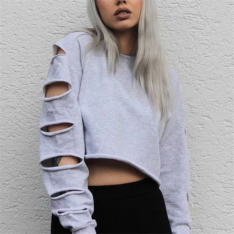 

Trainingspak Crop Top Hoodie Women Grey Sexy Cutout Sweatshirt 2017 Brand Hipster Ladies Sportwear Harajuku Hoodie