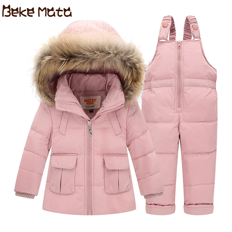 

BEKE MATA Baby Snowsuit Winter 2018 New Solid Kids Coats Girls Thick Down Jackets For Boys Coat+Pants Toddler Girl Clothing Sets