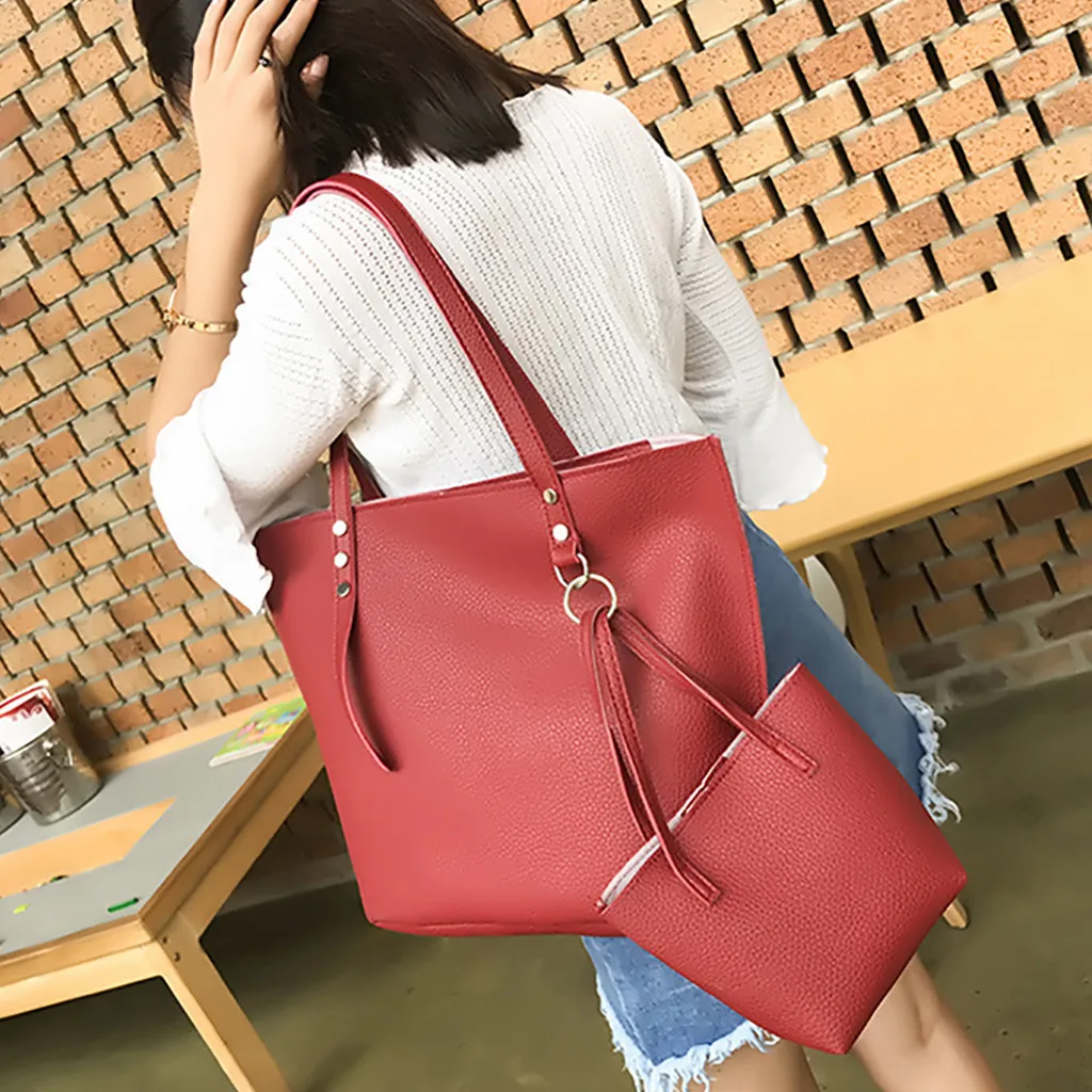 4Pcs Folding Women Big Size Handbag Tote Ladies Casual Pattern Leather Shoulder Bag+Crossbody Bag+Handbag+Wallet#3