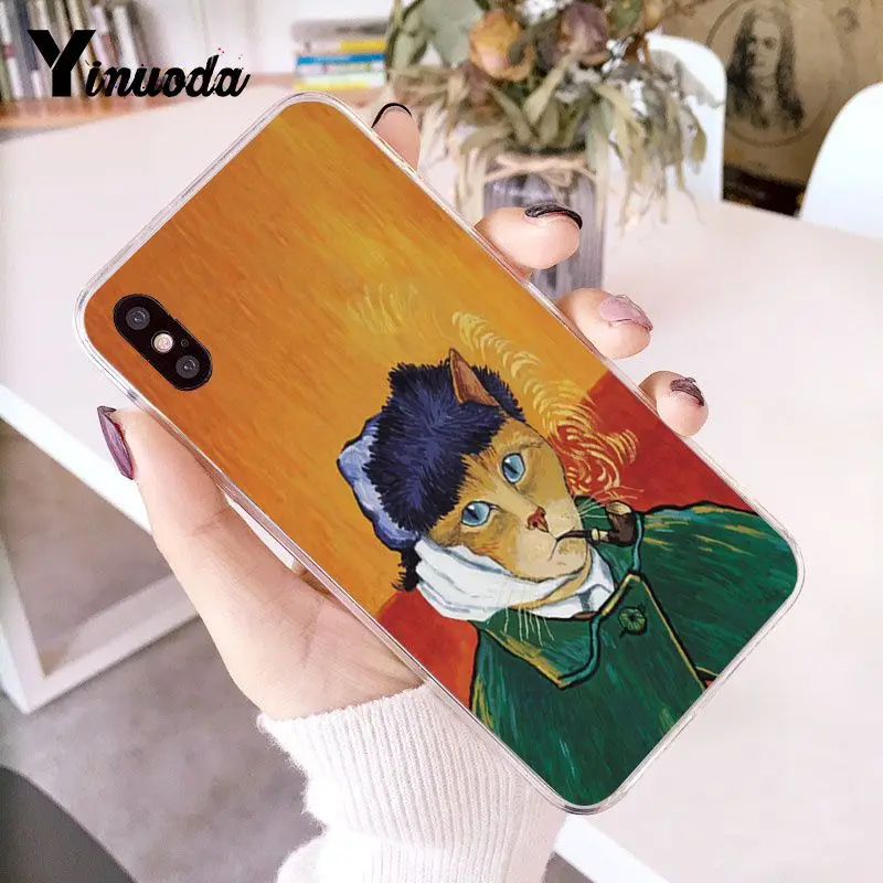 Yinuoda Забавный Мягкий силиконовый чехол для телефона Leonardo da Vinci MonaLisa Pat Cat Art для iPhone 8 7 6 6S Plus X XS MAX 5 5S SE XR 10