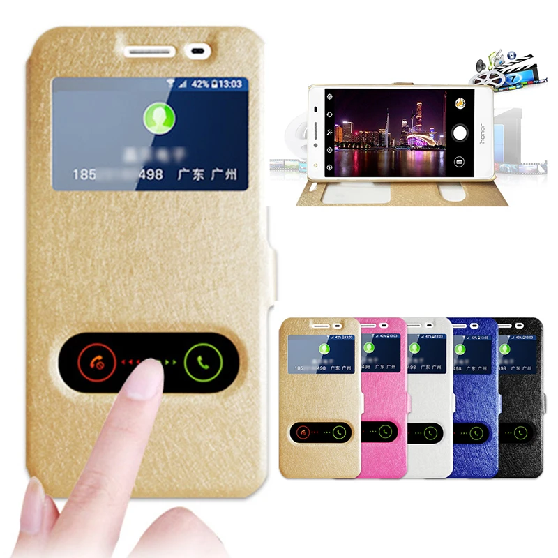 

For Huawei Y5 II Y5 2 Case Luxury Quick Answer View Window Flip Silk PU Leather Case For Huawei y5ii 5.0 inch Phone Cases