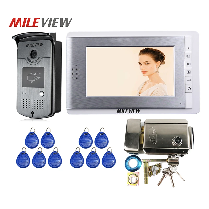 

FREE SHIPPING 7 inch LCD Screen Video Door Phone Intercom System 1 Monitor + RFID Access Door Camera + Electric Mechanical Lock