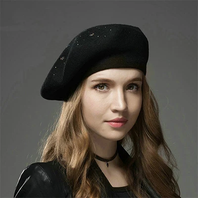 MingJieBiHuo зимний шерстяной теплый берет шапка женская мода дикого художника soild Повседневный берет для девочек шапка - Цвет: black