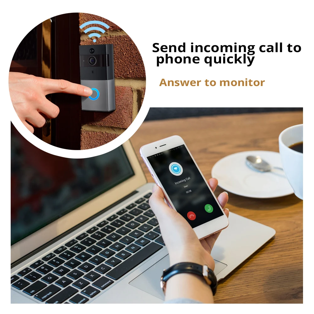 Tuya Smart Life Wireless WiFi HD 1080P Video Doorbell Home Security PIR Motion Detection Remote Intercom 6 LED IP08 Door bell
