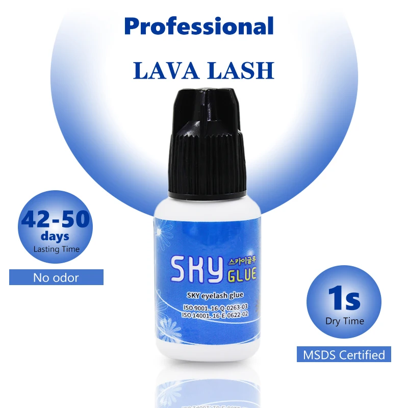 

LAVA Glue for Eyelash Extension Korea Strongest Legitimate Original Sky Glue for Eyelash Extensions Sky plus Glue, 5ml Black Cap