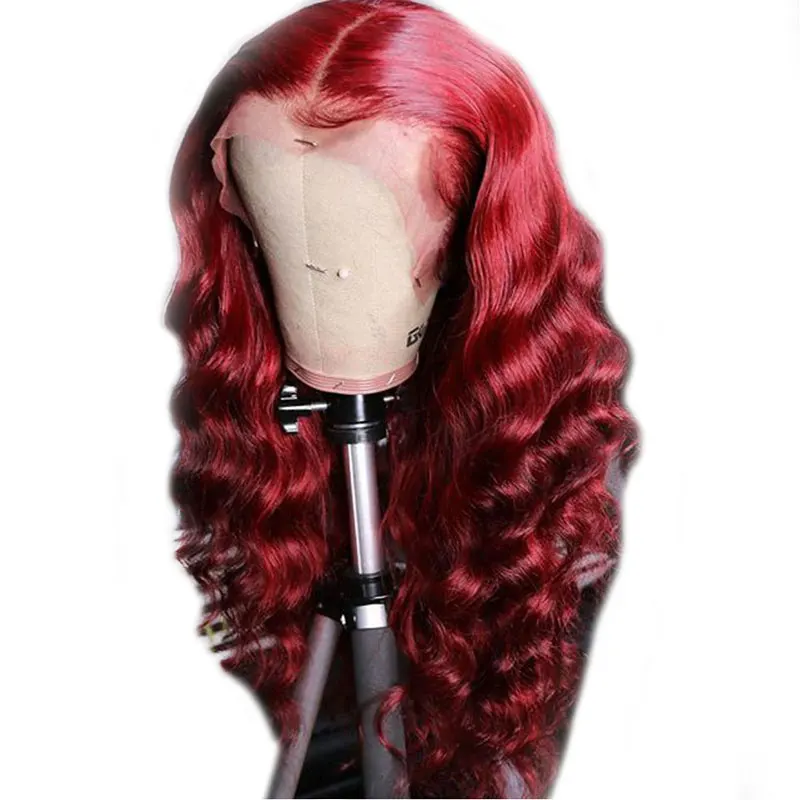 

99J Loose Wave Wig Red 360 Lace Frontal Closure Wig Colored Lace Front Human Hair Wigs PrePlucked Remy Malaysian Burgundy Wig