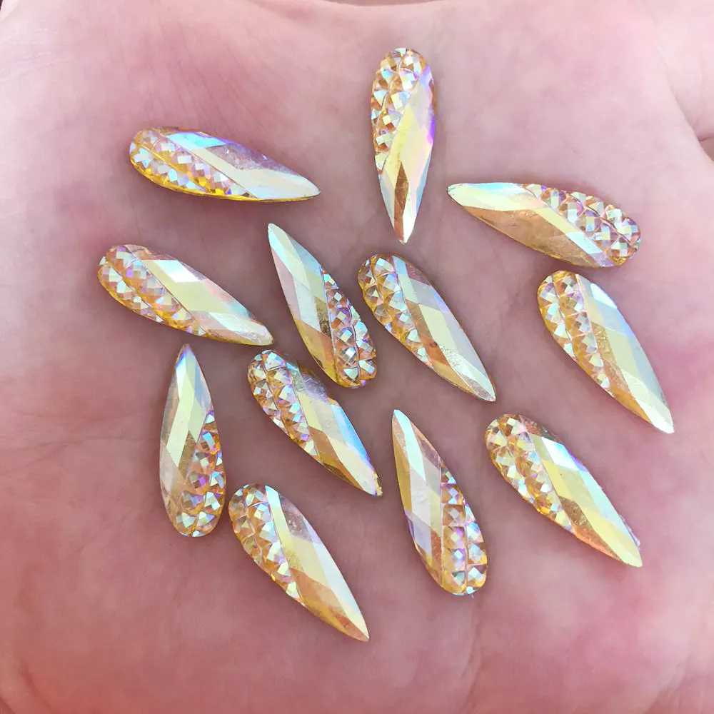 

Hot DIY 20pcs 6mm*20mm AB Drop Resin Flatback Rhinestone Wedding Buttons Crafts R545