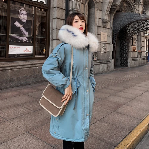 Zqlz Winre Parka Mujer размера плюс, тонкая длинная куртка с хлопковой подкладкой, женская утепленная зимняя куртка с меховым воротником, пальто с капюшоном для женщин