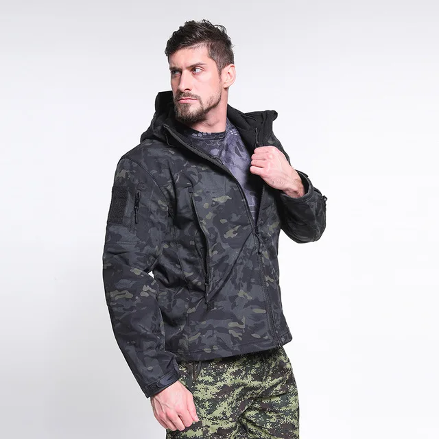 Немецкая камуфляжная куртка из кожи акулы, флисовая куртка для активного отдыха, камуфляжная куртка с капюшоном для охоты, одежда для альпинизма - Цвет: Black CP