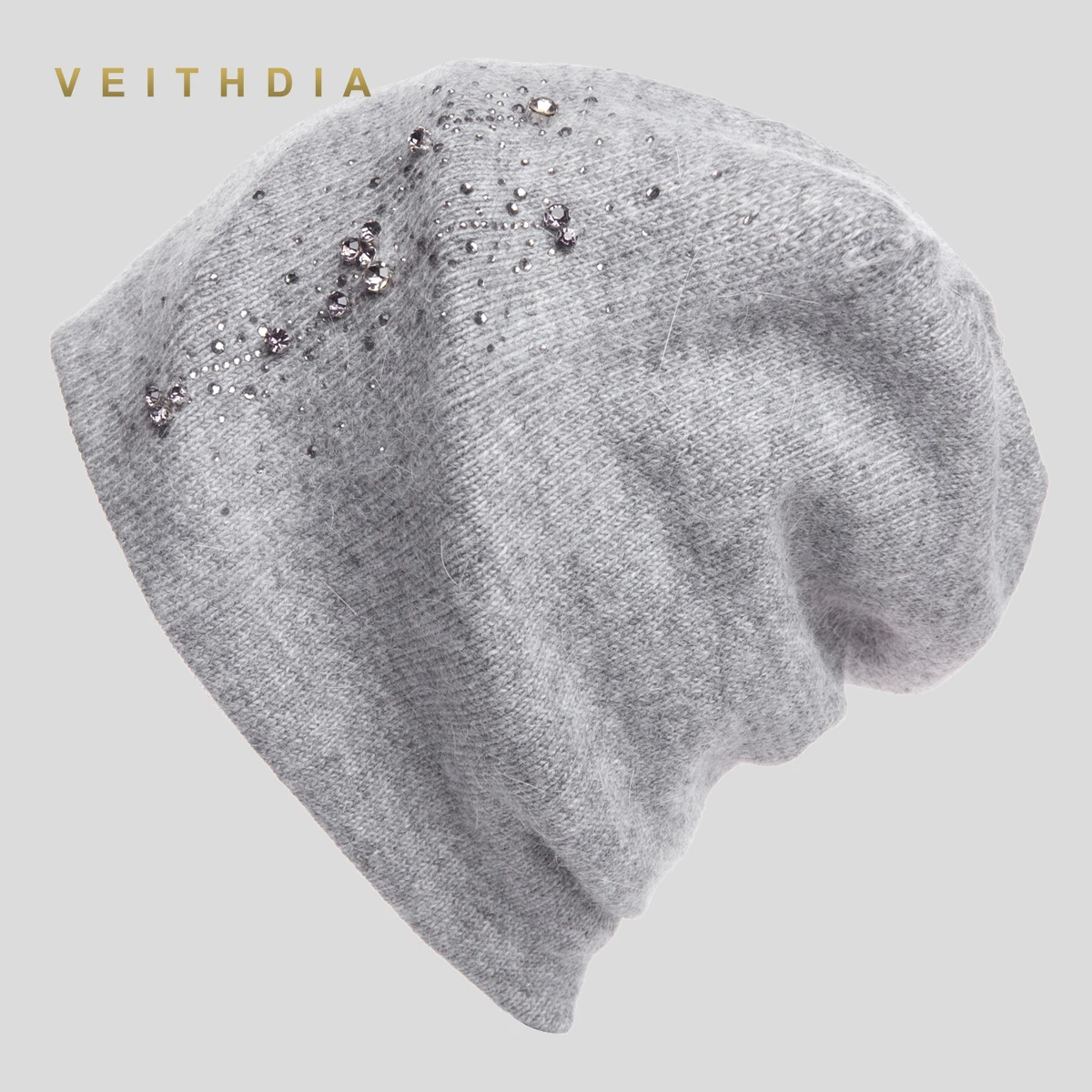 VEITHDIA, женские шапки, женские кашемировые, повседневные, Осень-зима, брендовые, новые, двухслойные, толстые, Кристальные, вязаные, для девочек, Skullies Beanies