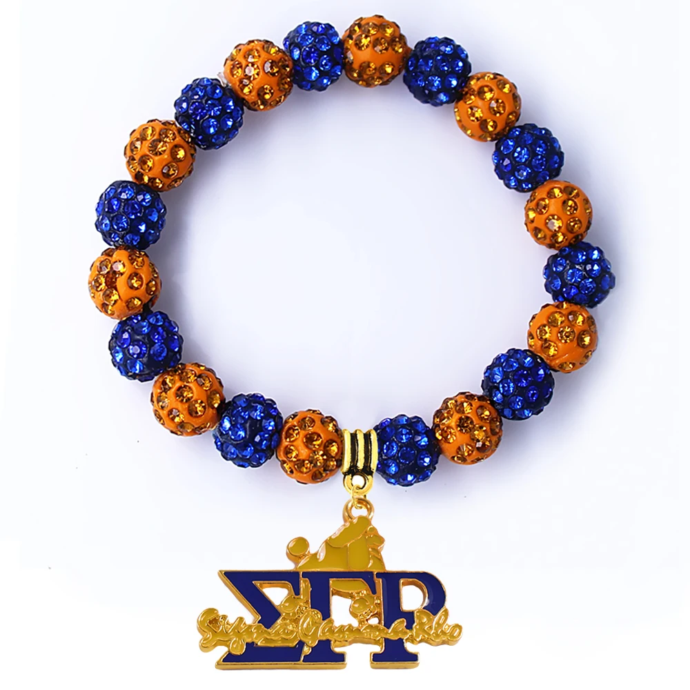 

New arrival greek society sorority jewelry elastic bangle enamel metal SIGMA GAMMA RHO poodle pendant bead bracelet