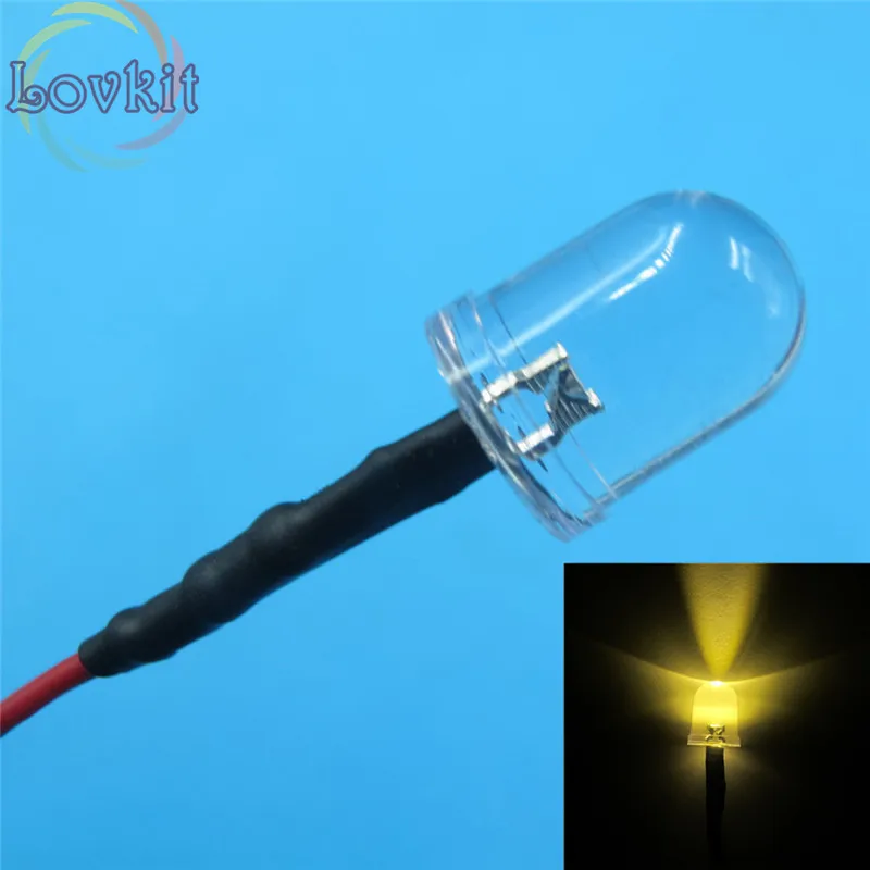 

100pcs 10MM 12v Pre-Wired Resistor Round Top Warm White Leds Ultra Bright Emitting Diode 12V DC 20cm Led Lamp Light For car DIY
